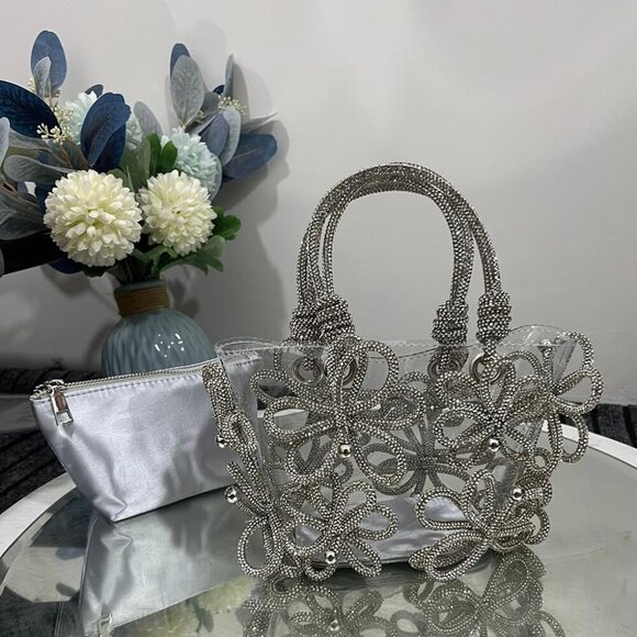 Clear Rhinestone Handbag for Women Crystal Evening Purses with Handle Glitter Ha - Picture 3 of 6